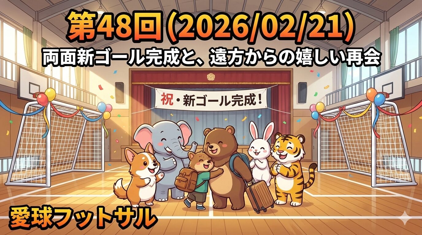 第48回（2026/02/21）愛球フットサル：両面新ゴール完成と、遠方からの嬉しい再会