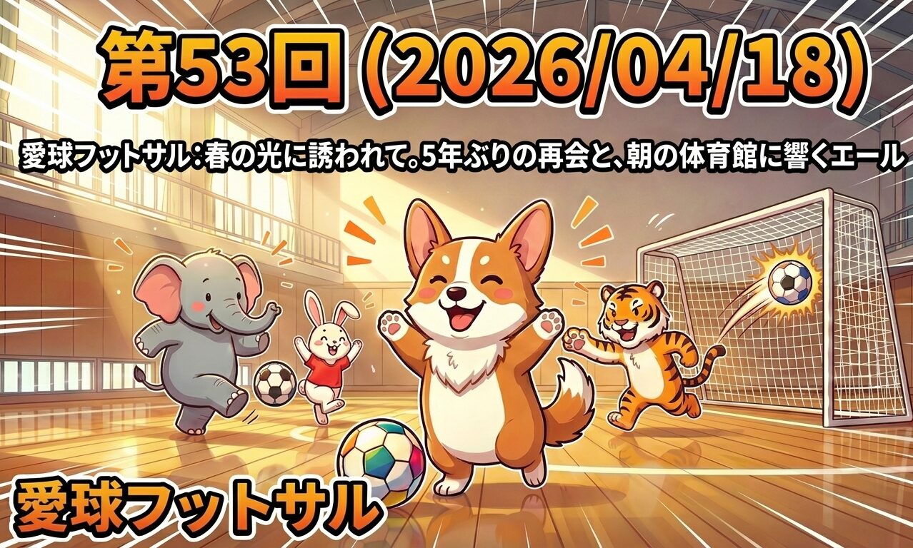 第53回（2026/04/18）愛球フットサル：春の光に誘われて。5年ぶりのフットサルと、朝の体育館に響くエール