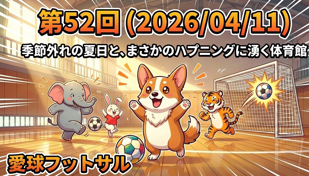 第52回（2026/04/11）愛球フットサル：季節外れの夏日と、まさかのハプニングに湧く体育館