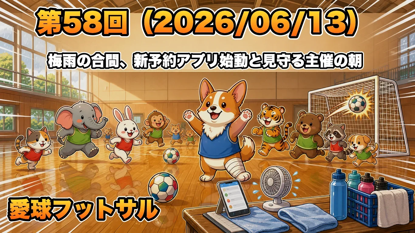 第58回（2026/06/13）愛球フットサル：新予約アプリ始動と、夏を乗り越える準備