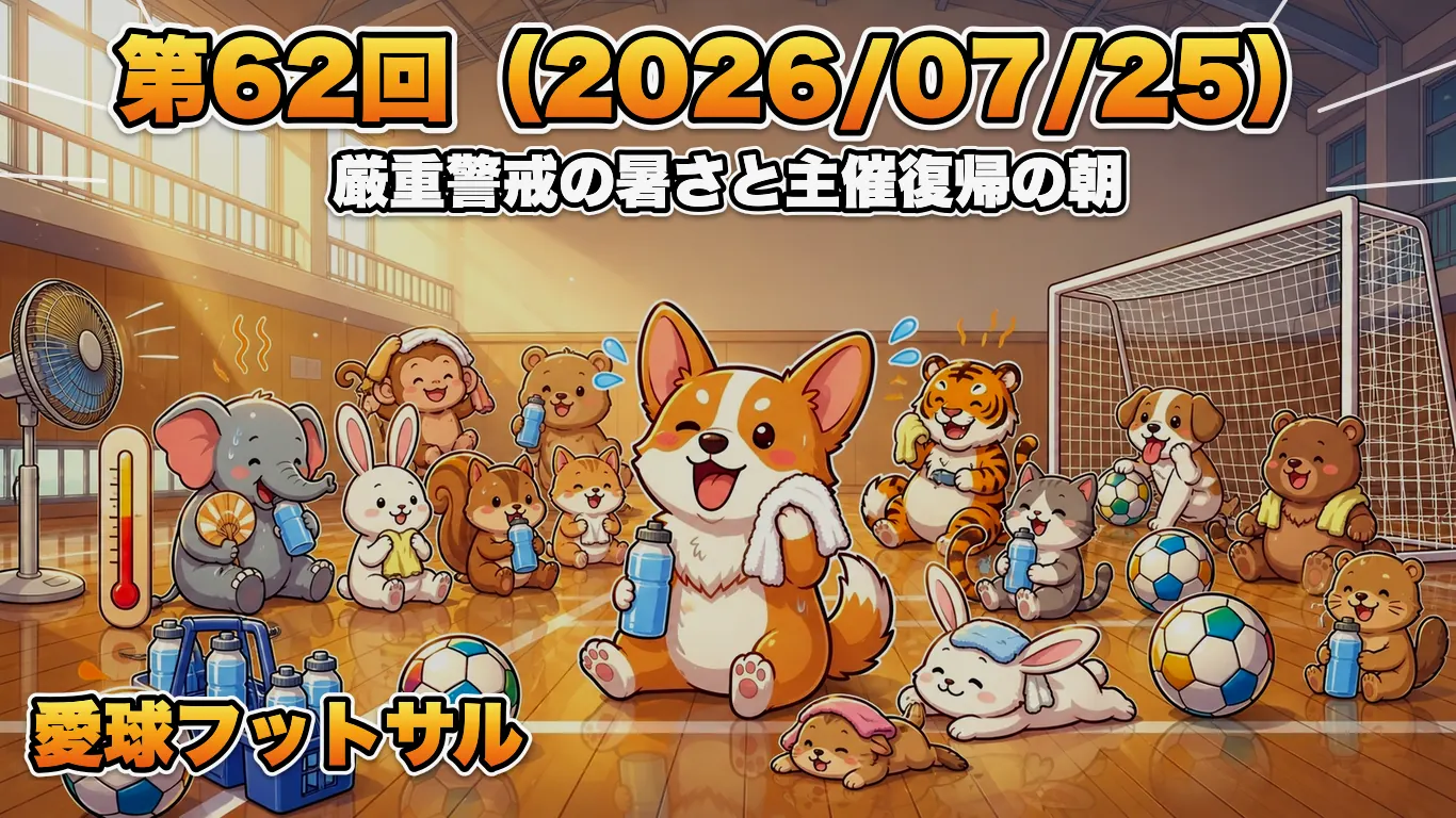 第62回（2026/07/25）愛球フットサル：厳重警戒の暑さと主催復帰の朝