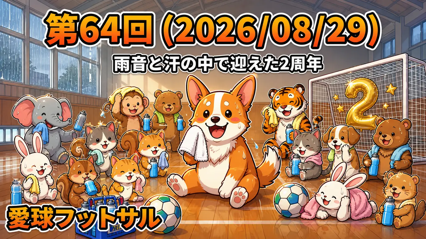 第64回（2026/08/29）愛球フットサル：雨音と汗の中で迎えた2周年